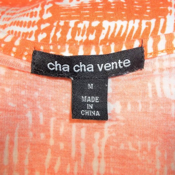 Cha Cha Vente Womens Tank Top Size Medium Crochet Pleated Geometric Orange White - Picture 4 of 6
